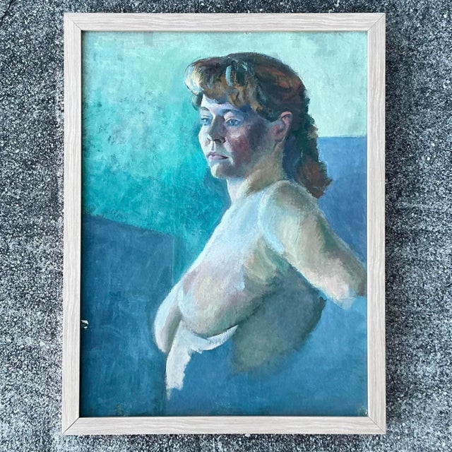Contemporary Vintage Boho Original Nude Portrait on Board For Sale - Image 3 of 7