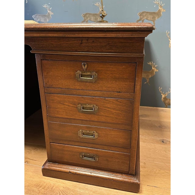 Antique Partner's Desk in Teak, 1800s For Sale - Image 9 of 17