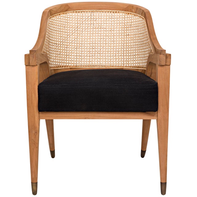 An extra thick black cotton seat and a supple caned back provide exquisite comfort, while natural teak, hand-carved into...