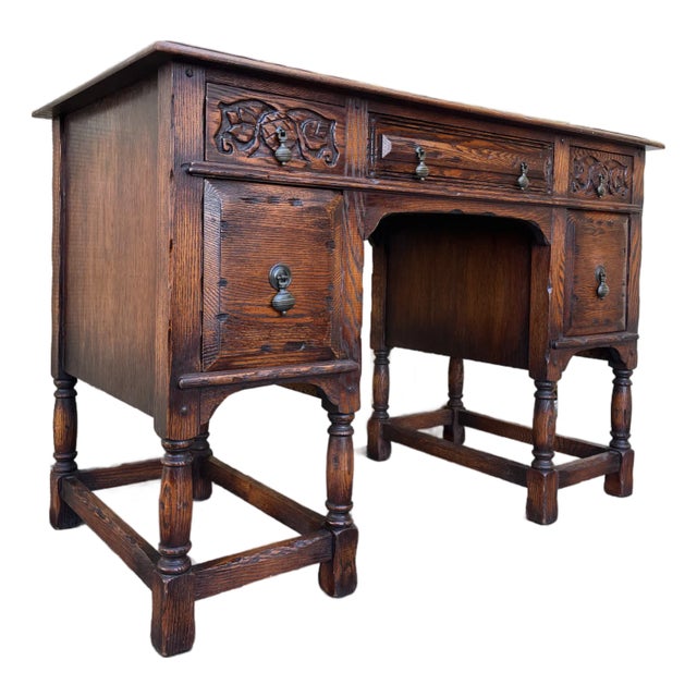 Vinatge Hand Carved Spanish Revival Style Writing Desk. Circa 1960s For Sale