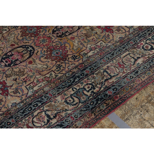 1920s Hand-Knotted Antique Tehranian Persian Rug in Royal Blue, Wine & Beige Floral Pattern For Sale - Image 5 of 9