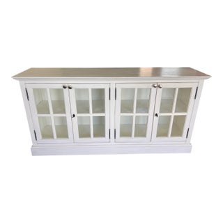 Vintage Painted White Sideboard Credenza Coastal Farmhouse Console Window Pane Doors 72” For Sale