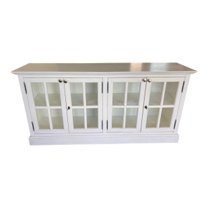 Vintage Painted White Sideboard Credenza Coastal Farmhouse Console Window Pane Doors 72”