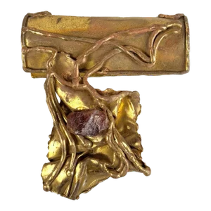 Vintage Brazilian Brutalist Brass & Amethyst Hand Bag Purse Clasp Topper