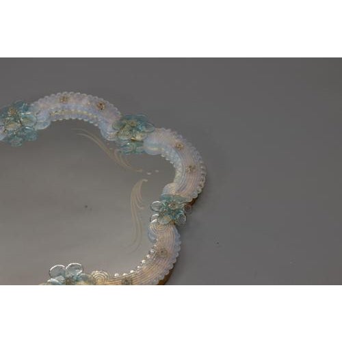 Italian Venetian Light Blue Murano Glass and Opalescent Glass Wall Mirror, 1950s For Sale - Image 12 of 18