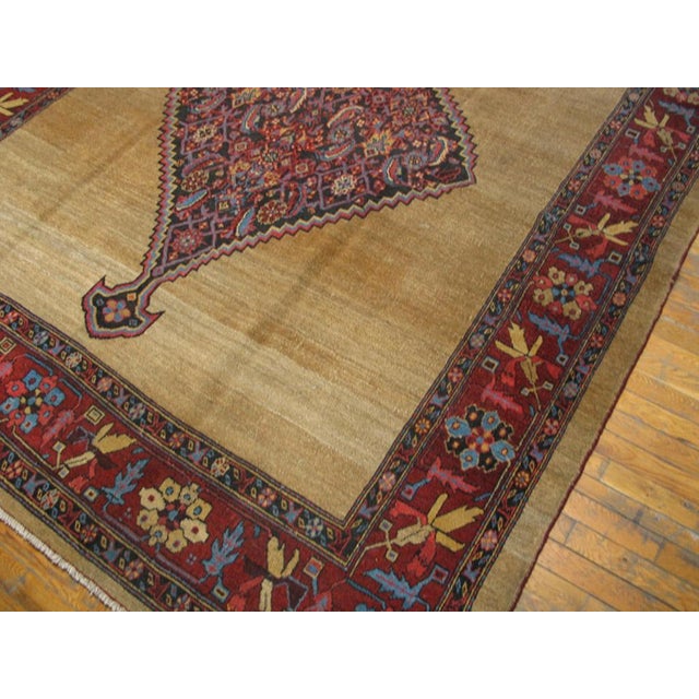 1880s Tan Camel Medallion Herati Antique Persian Bakshaiesh Rug 7' 6"x 9' Handknotted Wool Carpet For Sale - Image 4 of 9