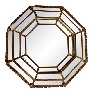 Octagon Vintage Brass Wall Mirror For Sale