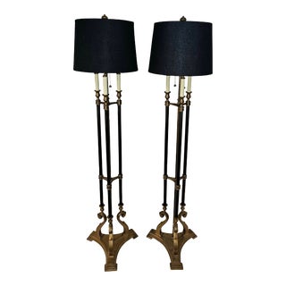Vintage Pair of Decorative Crafts Candelabra Form Metal and Brass Floor Lamps For Sale