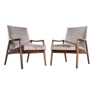 Grey Cotton Velvet Armchair by Jaroslav Šmídek, 1950s For Sale