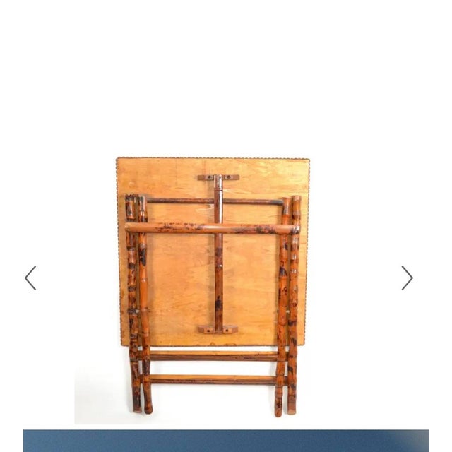 Vintage Handcrafted Square Tiger Bamboo Bistro Folding Game Center Table X-Base For Sale - Image 4 of 16