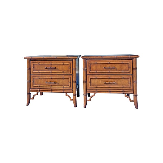 Thomasville Vintage Faux Bamboo Aloha Nightstands or End Side Tables by Thomasville, A Pair For Sale - Image 4 of 11