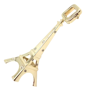 Vintage Louis Vuitton Yellow Gold Large Eiffel Tower Diamond Charm Pendant