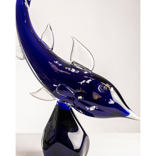Fish Sculpture in Blue Murano Glass with Gold and Silver Leaf by Vincenzo Nason, 1970s For Sale - Image 9 of 14