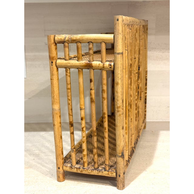 Tortoise Rattan Burnt Bamboo Wall or Tabletop Shelf For Sale - Image 10 of 12