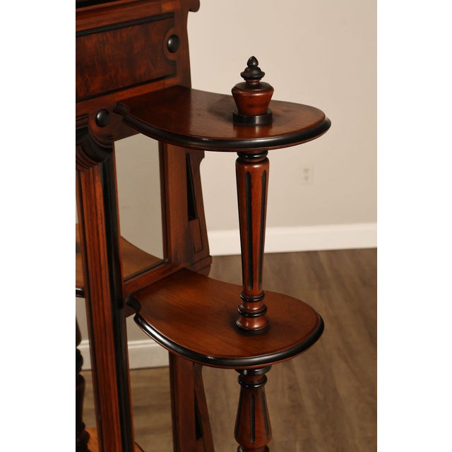 Antique American Renaissance Revival Walnut Mirrored Etagere Hall Tree For Sale - Image 14 of 18