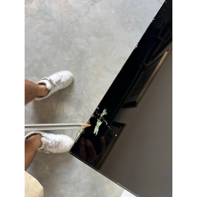 1980s Postmodern Faux Bronze Finish Console Table With Black Glass Top After Giacometti Style For Sale - Image 10 of 10