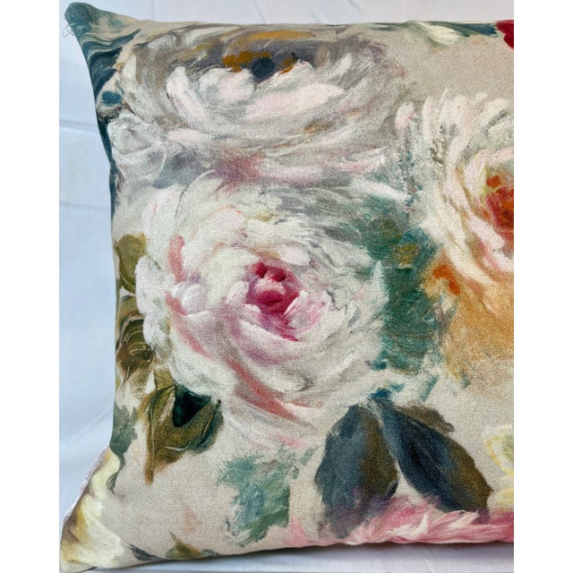 English Large Bolster Pillow Decorated With a Colorful Vintage Heirloom Floral Patten Inspired by Oil Paintings of the Great Masters - Made in the U K For Sale - Image 3 of 12