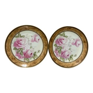 Vintage Royal Munich Porcelain Rose Cabinet Plates – Pair For Sale