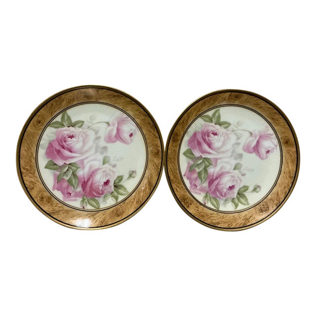 Vintage Royal Munich Porcelain Rose Cabinet Plates – Pair For Sale