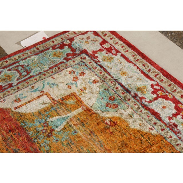 Textile Rug & Kilim’s Classic Agra Style Rug in Orange-Red, Blue Medallion Pattern For Sale - Image 7 of 9