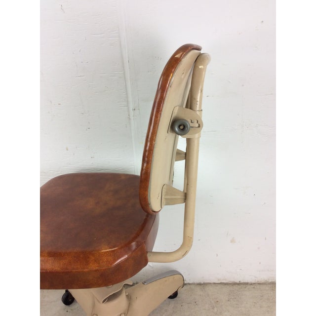 Mid Century Industrial Office Chair With Vintage Upholstery and Wheeled Base For Sale - Image 11 of 12