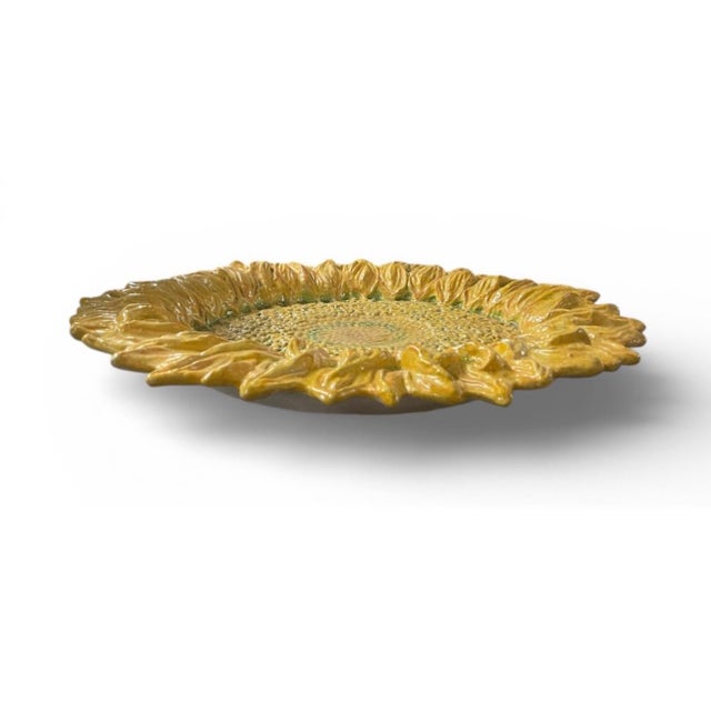 Traditional Substantial 26” Hand-Textured Artisan Ceramic Sunflower Statement Platter / Wall Art For Sale - Image 3 of 11