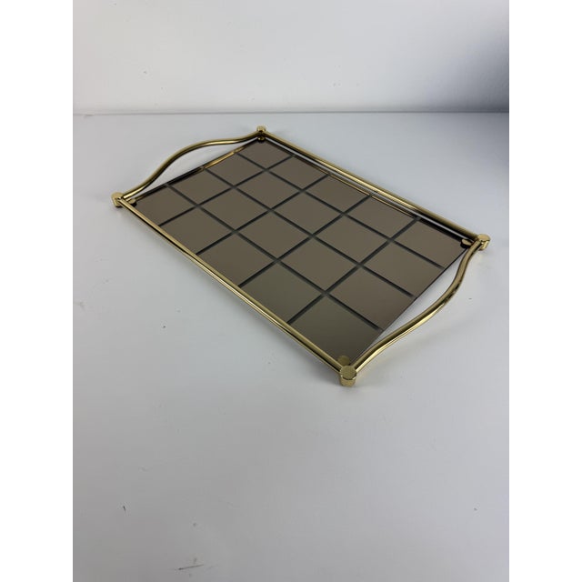 Gold Large Italian Tray in Brass and Smoked Mirrored Glass, 1980s For Sale - Image 8 of 13
