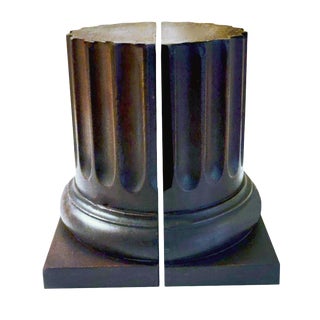 Vintage Neoclassical Solid Oak Architectural Fluted Column Form Bookends - a Pair For Sale
