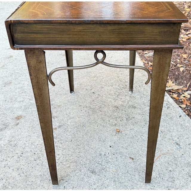 Leather Faux Book Table With Metal Tapered Legs - Maitland Smith Style For Sale In Savannah - Image 6 of 12