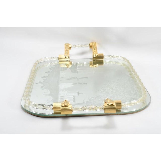 Large Mid-Century Murano Glass Mirror Tray with Gold Leaf Torcido and Rococo Engraving, Italy, 1960s For Sale - Image 6 of 9