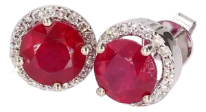 14k White Gold Stud Earrings With 5ct Lab-Grown Ruby and Diamond Accents, A Pair