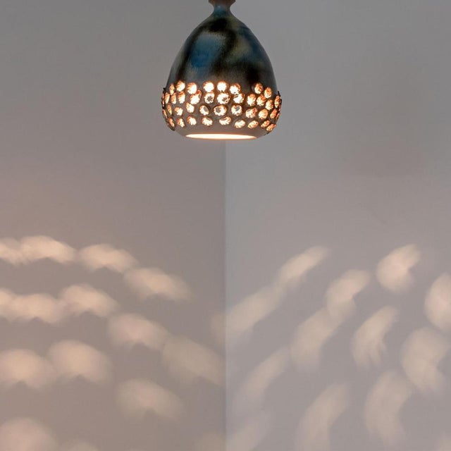 Green Blue Ceramic Pendant Light, Denmark, 1970s For Sale - Image 11 of 18