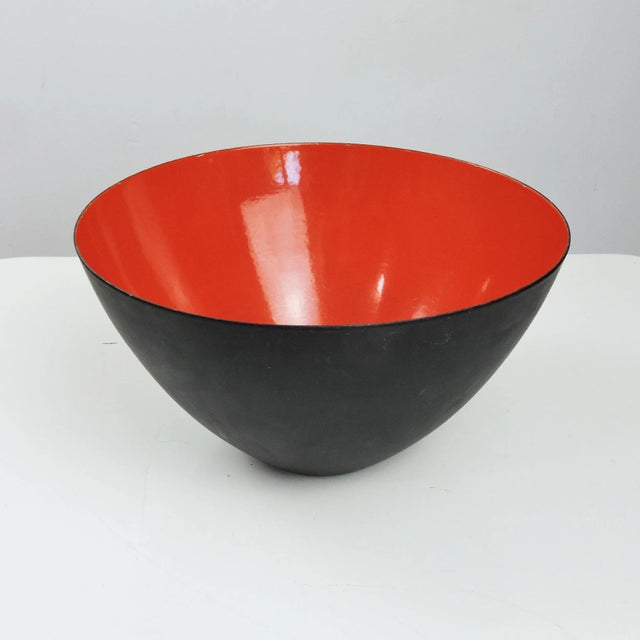 Metal Large Mid-Century Danish Red Enamel Krenit Bowl by Herbert Krenchel, 1950s For Sale - Image 7 of 7