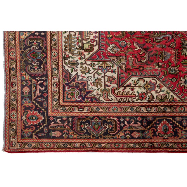 Textile Red Vintage Heriz Handmade Wool Rug With Medallion Design For Sale - Image 7 of 8