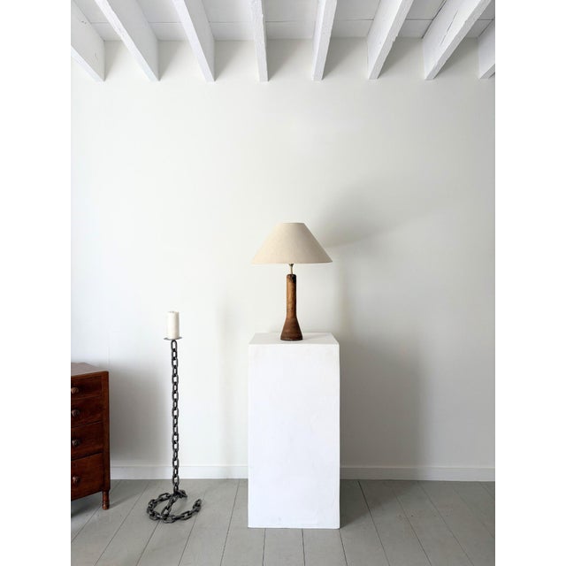 Brown Minimalist Turned Wood Lamp, 1950s For Sale - Image 8 of 8
