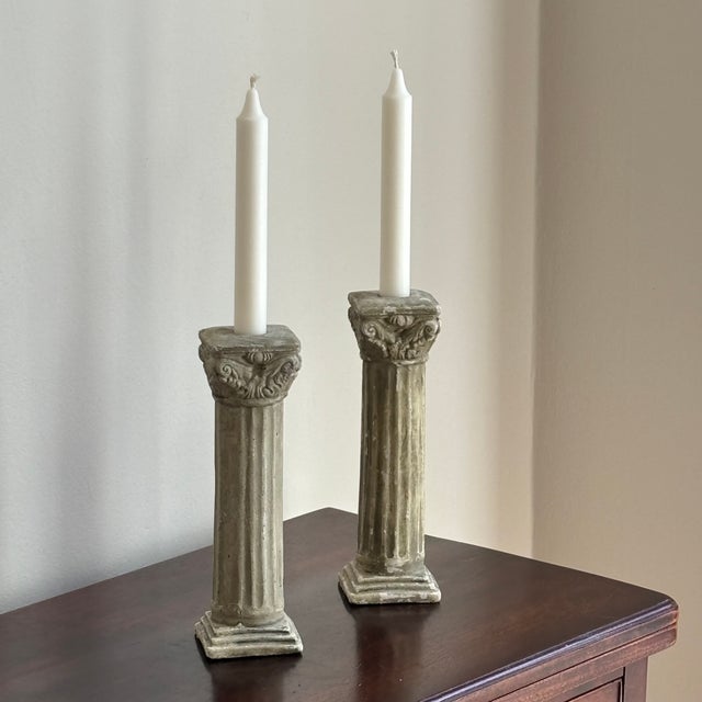 Neoclassical Neoclassical-Style Cast Plaster Candlestick Holders -- a Pair For Sale - Image 3 of 12