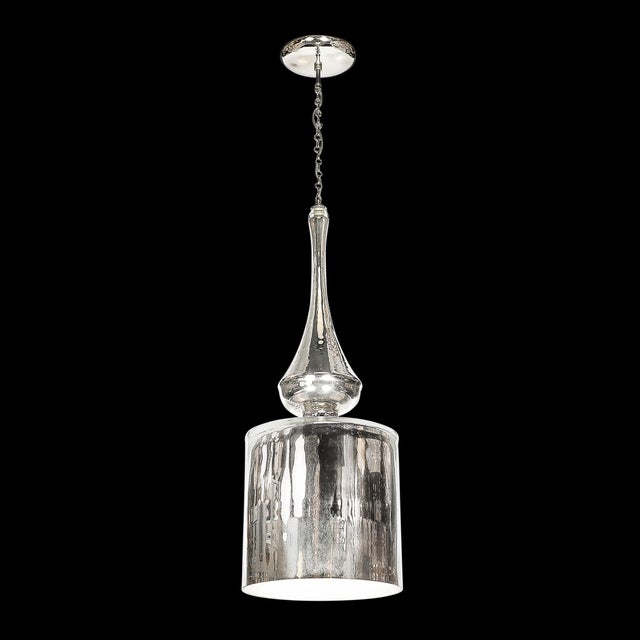 Mid-Century Modern Modernist Hand-Blown Murano Mercury Glass Pendant Chandelier W/ Chrome Fittings For Sale - Image 3 of 16