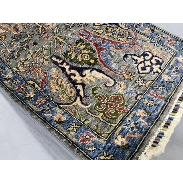 Gray & Blue Chobi Wool Runner Rug, Persian Bijar Floral Design, 2′7″ × ...