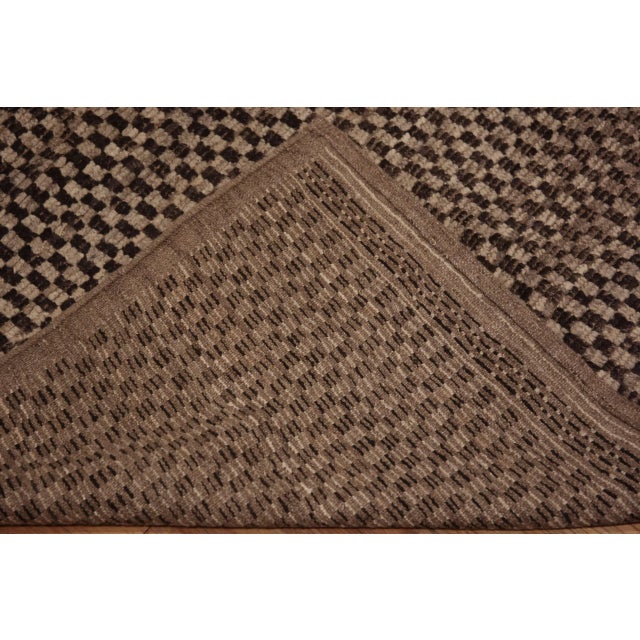 Large Size Earthy Brown Geometric Checkerboard Design Modern Area Rug, Country Of Origin: Central Asia, Circa Date: Modern...