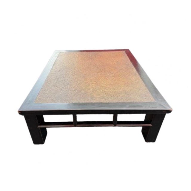 Wood Monumental Late Qing Dynasty Period Elm Wood Coffee Table With Rattan Inset Top For Sale - Image 7 of 8