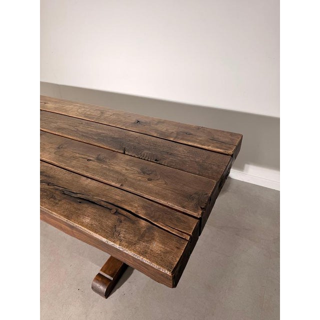 Rustic Wood Trestle Dining Table For Sale - Image 6 of 7
