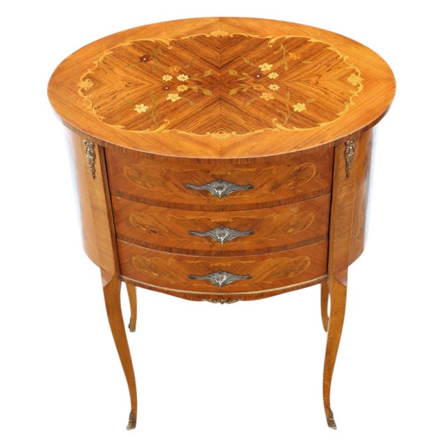 Wood Vintage French MarquetryOval Bedside Tables, 1950s, Set of 2 For Sale - Image 7 of 12
