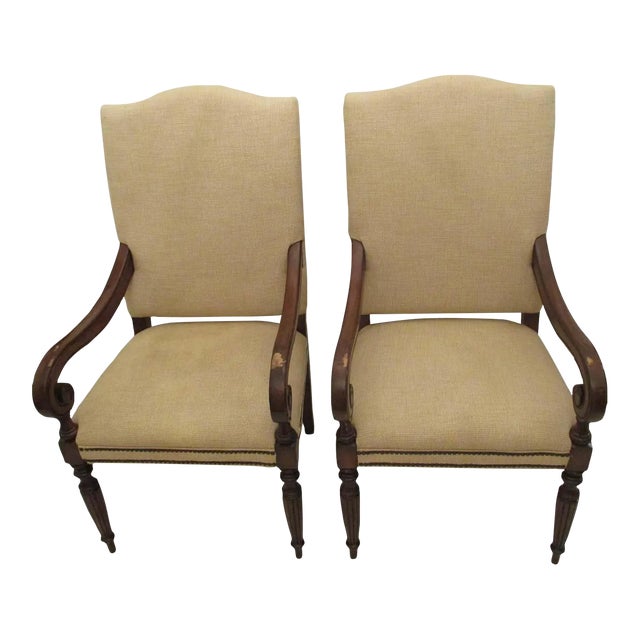 Vintage Upholstered Armchairs With Nailhead Trim - a Pair For Sale
