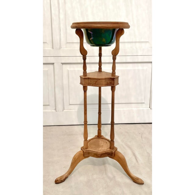 Green Early 20th Century Jardinière Stand With Vintage Mutual Pottery Planter For Sale - Image 8 of 12
