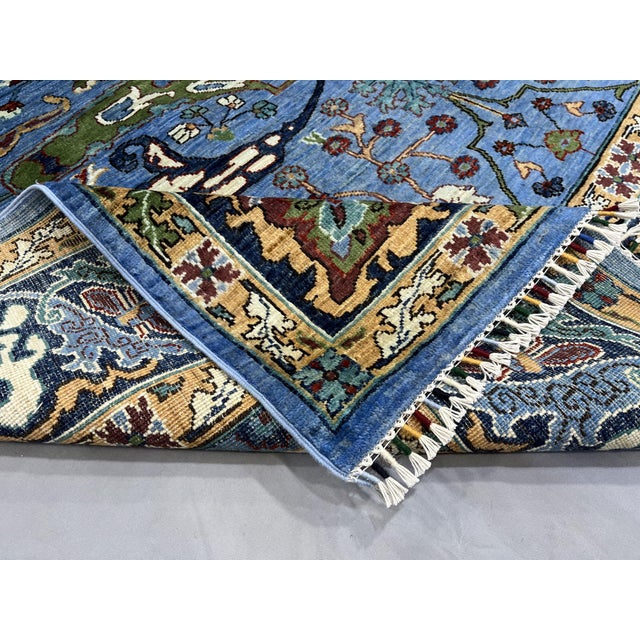 Blue Afghan Sultani Wool Rug, Natural Dye Persian Bijar Floral Design, 6′7″ × 9′9″ For Sale - Image 11 of 15