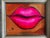 Original Pop Art Painting of Hot Pink Lips in Vintage Wood Frame For Sale - Image 4 of 6