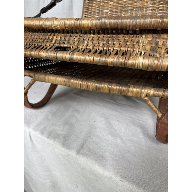 Chestnut Vintage Woven Rattan and Leather Field Chair For Sale - Image 8 of 10