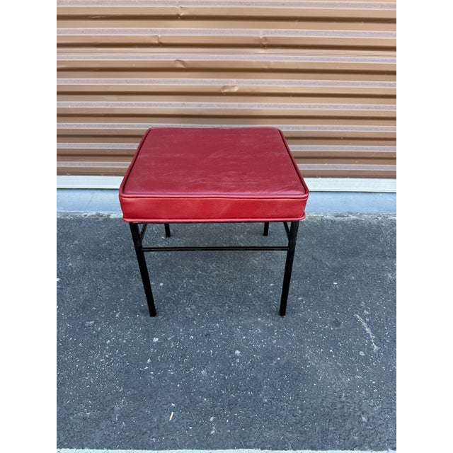 Vintage mid century modern wrought iron stool with leather cushion. This stool was designed and made by Albert Parvin for...