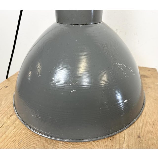 Industrial Grey Aluminium Pendant Lamp from Polam Wilkasy, 1960s For Sale - Image 10 of 18
