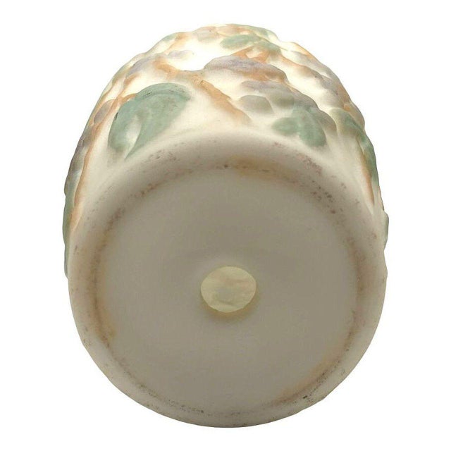 1920s 1924 Phoenix Consolidated Satin Glass Lamp Vase Base With Grape Leaves Floral For Sale - Image 5 of 5